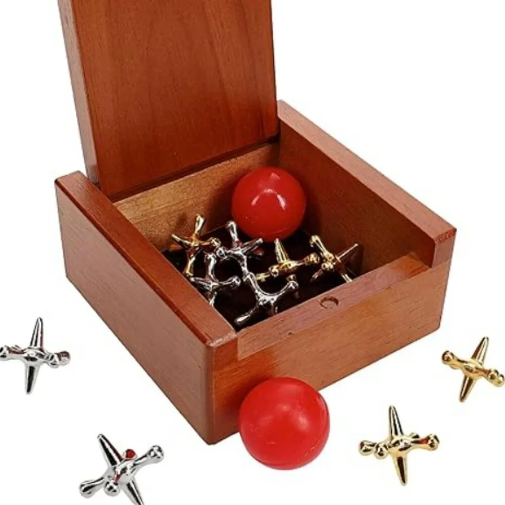 Classic Fun Jacks Game in a Nostalgic Retro Keepsake Wooden Travel Box - NIB/NWT